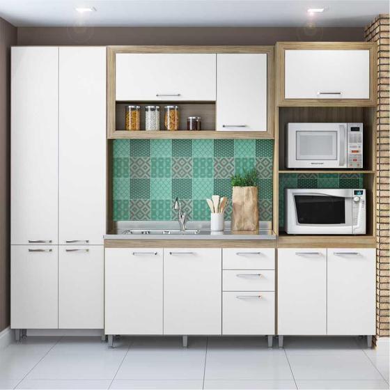 Imagem de Cozinha Compacta Multimóveis Toscana 5712 Argila/Branco com Balcão para piá e 2 paneleiros - 11 Port