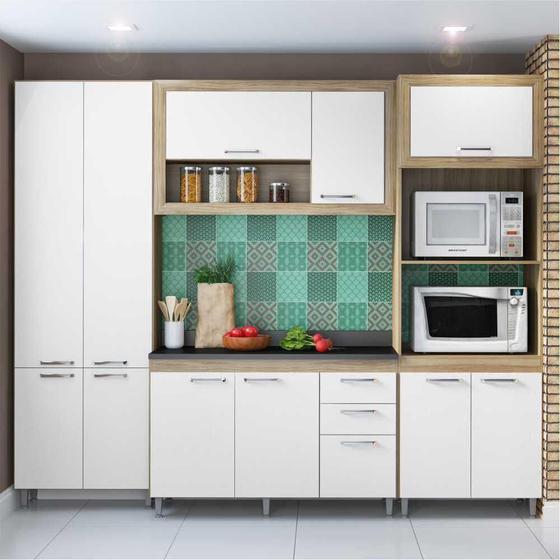 Imagem de Cozinha Compacta Multimóveis Toscana 5713-PT Argila/Branco com Balcão com tampo Preto e 2 paneleiros