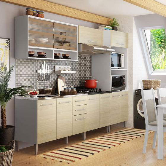 Imagem de Cozinha Compacta Orquidea 11 Portas e 2 Gavetas Branco e Tirol