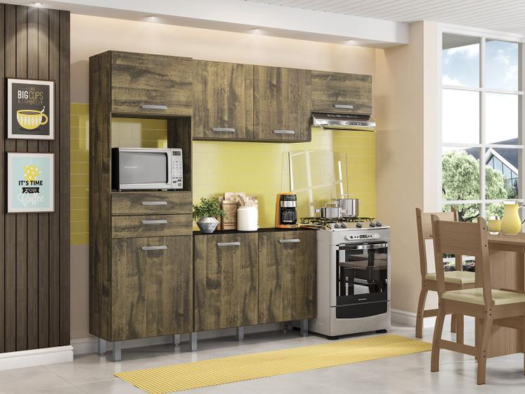 Imagem de Cozinha Compacta Poliman Móveis Lia com Balcão Nicho para Micro-ondas 7 Portas 2 Gaveta