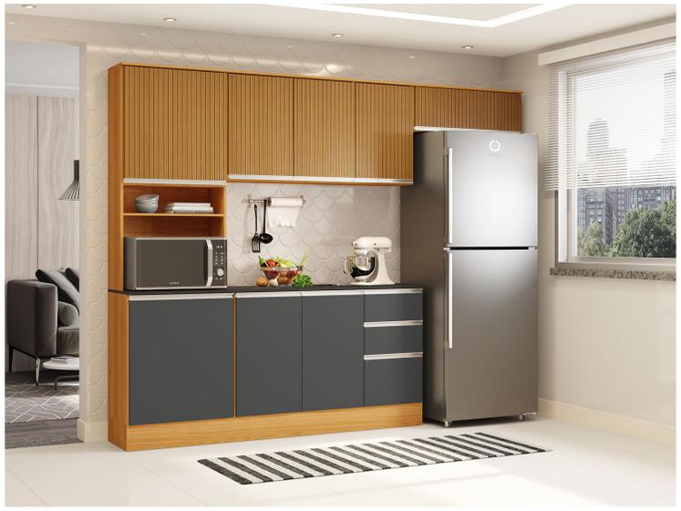Cozinha Compacta Poliman Móveis Paris com Balcão 9 Portas 2 Gavetas Menor preço em Cozinha Compacta Poliman Móveis Paris com Balcão 9 Portas 2 Gavetas