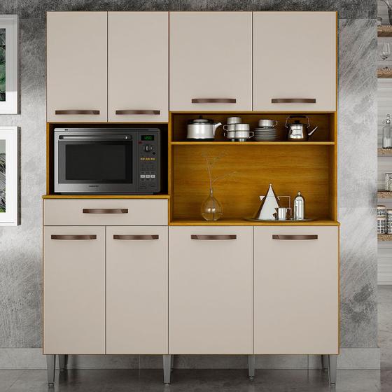 Imagem de Cozinha Compacta Pratic 8 Portas 1 Gaveta Cinamomo/Off White  - Chf Móveis