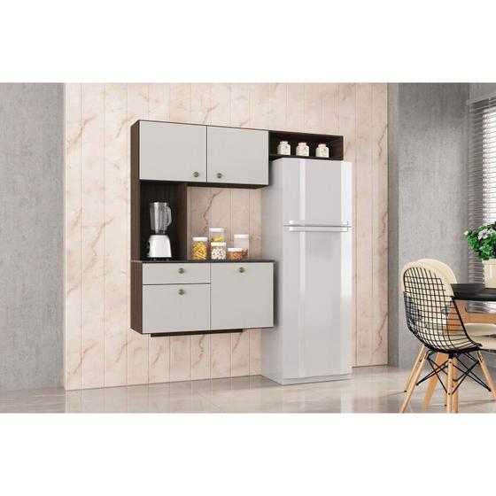 Cozinha Compacta Suspensa 4 Portas 1 Gaveta Bella Poquema Moveis Chocolate/Off White Menor preço em Cozinha Compacta Suspensa 4 Portas 1 Gaveta Bella Poquema Moveis Chocolate/Off White