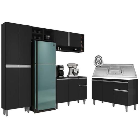 Imagem de Cozinha Compacta Vanessa e Balcão Gabinete Com Pia inox Tatiane 120cm Preto