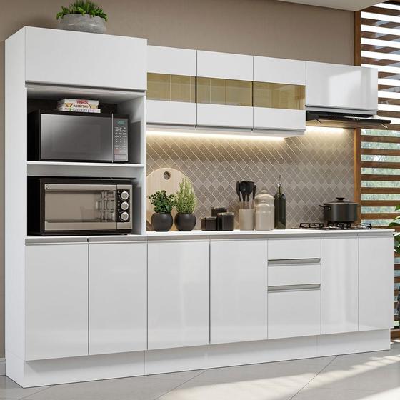 Imagem de Cozinha Completa 100% MDF Madesa Smart 250 cm Com Balcão e Tampo - Frentes Branco Brilho