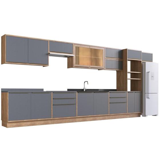 Cozinha Completa 100% MDF Modular Édez Une, 15 Portas 6 Gavetas e Tampo, Grafite e Louro Freijó Menor preço em Cozinha Completa 100% MDF Modular Édez Une, 15 Portas 6 Gavetas e Tampo, Grafite e Louro Freijó