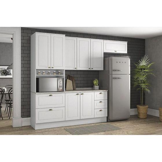 Imagem de Cozinha Completa Americana 5 Peças (2 Armários + 1 Balcão + 1 Paneleiro + 1 Complemento) C5P12 Branco - Henn