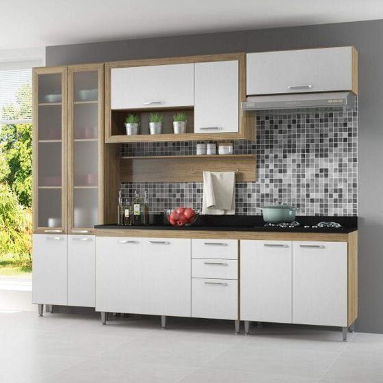 Imagem de Cozinha Completa com Tampo e Vidro 11 Portas 7 Peças Toscana Multimóveis