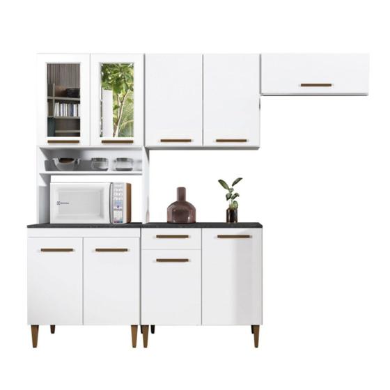 Imagem de Cozinha Completa Com Vidro Reflecta 9 Portas 1 Gaveta Atenas - Kaiki Móveis