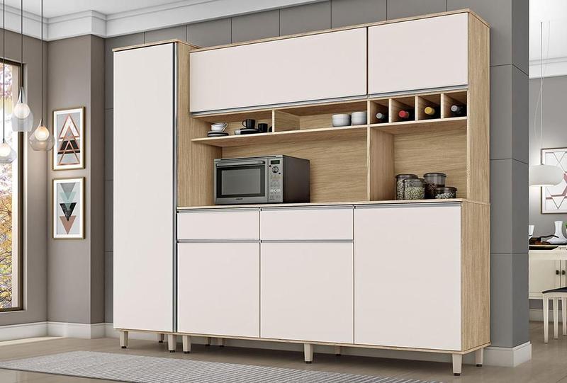 Imagem de Cozinha Completa Compacta Rede Móveis Com Amário, Balcão e Tampo Nature / Off White