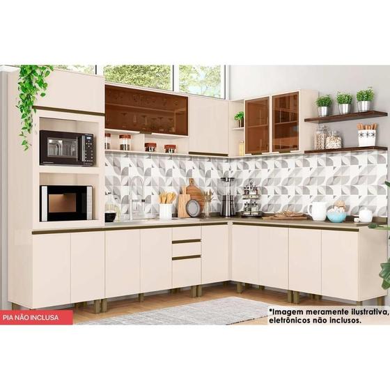 Imagem de Cozinha Completa Connect 11 Peças (3 Armários + 1 Paneleiro + 4 Balcões + 3 Complementos) C5P82 Off White - Henn