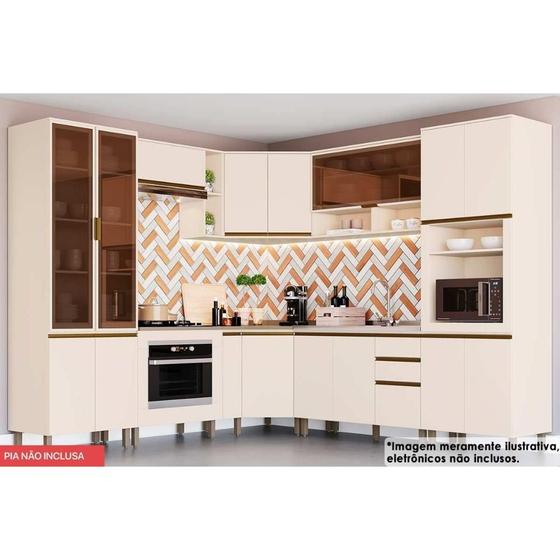 Imagem de Cozinha Completa Connect 12 Peças (4 Armários + 2 Paneleiros + 4 Balcões + 2 Complementos) C5P78 Off White - Henn