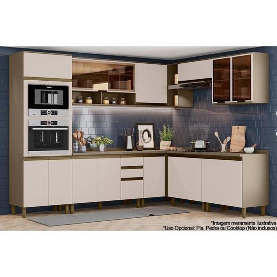 Imagem de Cozinha Completa Connect 13 Peças (4 Armários + 1 Paneleiro + 4 Balcões + 4 Complementos) C6P05 Duna/Cristal - Henn