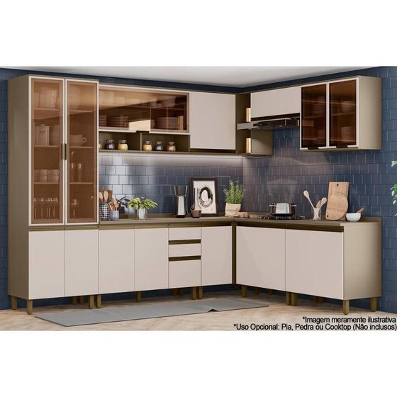 Imagem de Cozinha Completa Connect 13 Peças (4 Armários + 1 Paneleiro + 4 Balcões + 4 Complementos) C6P06 Duna/Cristal - Henn