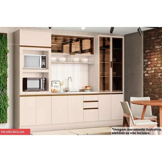Imagem de Cozinha Completa Connect 6 Peças (1 Armário + 2 Paneleiros + 1 Balcão + 2 Complementos) C5P71 Off White - Henn