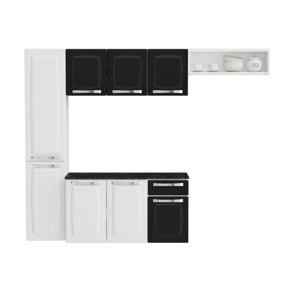 Imagem de Cozinha Completa de Aço Itatiaia Pratika 4 Peças 8 Portas 1 Gaveta 210cm Branco e Preto