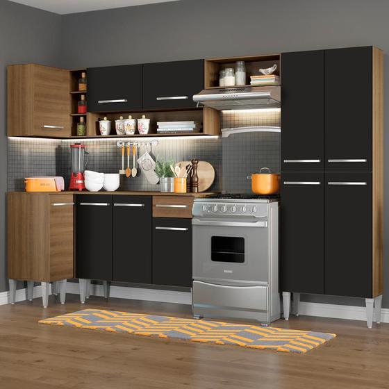 Cozinha Completa de Canto Reto Madesa Emilly Sun com Armário e Balcão 11 Portas 1 Gaveta Menor preço em Cozinha Completa de Canto Reto Madesa Emilly Sun com Armário e Balcão 11 Portas 1 Gaveta