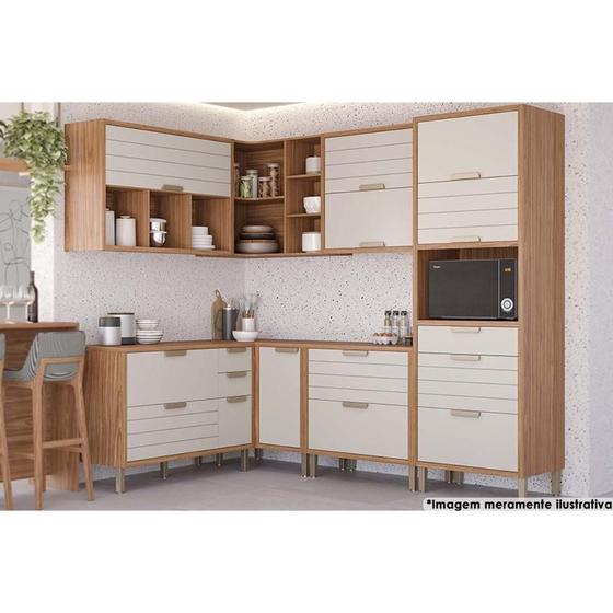 Imagem de Cozinha Completa Eloise 7 Peças (3Aéreos+3Balcões+1Paneleiro) CZ029 Freijo/Off White - MGM
