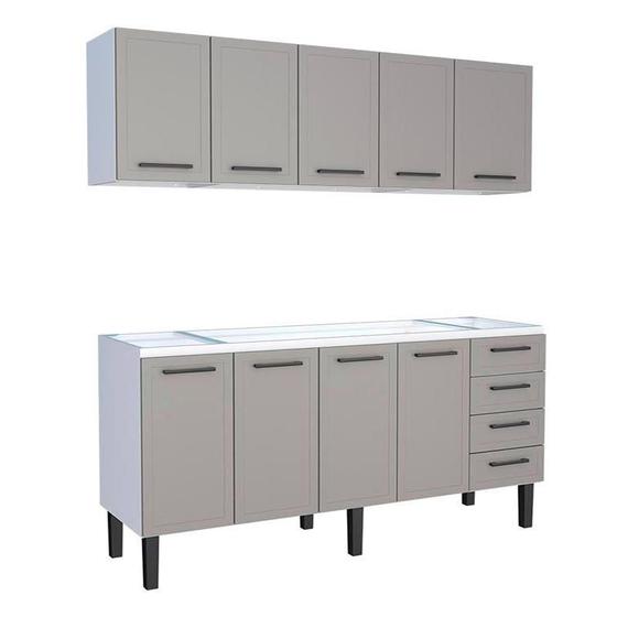 Cozinha Completa Gabinete Para Pia 200 e Armário Aéreo Juno/Apolo 4 Gavetas Cozimax Cinza Argila Menor preço em Cozinha Completa Gabinete Para Pia 200 e Armário Aéreo Juno/Apolo 4 Gavetas Cozimax Cinza Argila