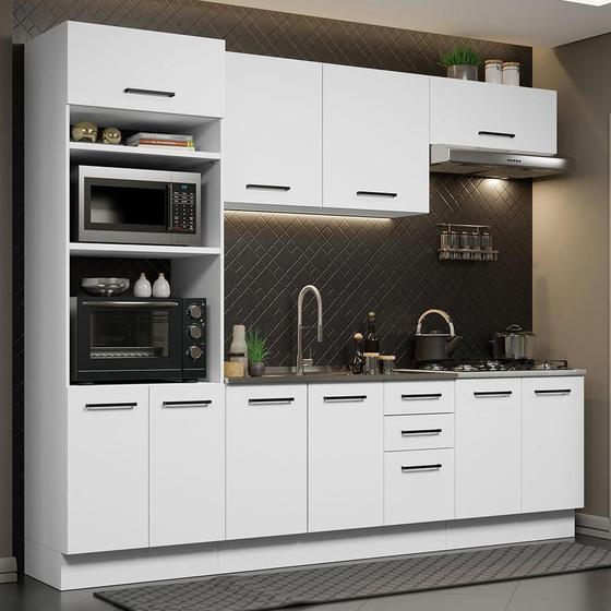 Imagem de Cozinha Completa Madesa Agata 270001 com Armário e Balcão (Sem Tampo e Pia) - Branco