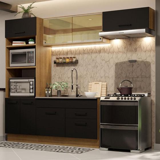 Cozinha Completa Madesa Agata 270004 com Armário e Balcão (Sem Tampo e Pia) - Rustic/Preto Menor preço em Cozinha Completa Madesa Agata 270004 com Armário e Balcão (Sem Tampo e Pia) - Rustic/Preto