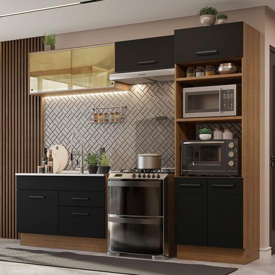 Cozinha Completa Madesa Agata 270005 com Armário e Balcão (Sem Tampo e Pia) - Rustic/Preto Menor preço em Cozinha Completa Madesa Agata 270005 com Armário e Balcão (Sem Tampo e Pia) - Rustic/Preto