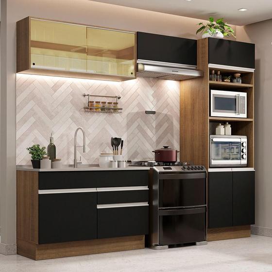 Cozinha Completa Madesa Glamy 270012 com Armário e Balcão (Sem Tampo e Pia) - Rustic/Preto Menor preço em Cozinha Completa Madesa Glamy 270012 com Armário e Balcão (Sem Tampo e Pia) - Rustic/Preto