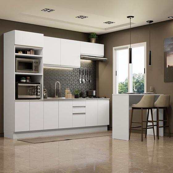 Imagem de Cozinha Completa Madesa Glamy 315002 com Armário, Balcão e Bancada (Sem Tampo e Pia) - Branco