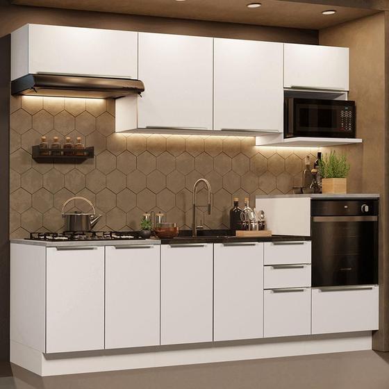 Cozinha Completa Madesa Lux 260007 com Armário e Balcão - Branco/Branco Veludo Menor preço em Cozinha Completa Madesa Lux 260007 com Armário e Balcão - Branco/Branco Veludo
