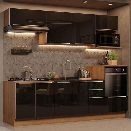 Cozinha Completa Madesa Lux 260007 com Armário e Balcão - Rustic/Preto Menor preço em Cozinha Completa Madesa Lux 260007 com Armário e Balcão - Rustic/Preto
