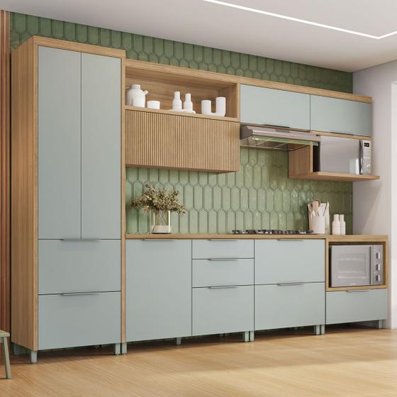 Imagem de Cozinha Completa Marquesa 7 Portas 7 Gavetas Ripado 100% Mdf Nature/Verde - Nesher