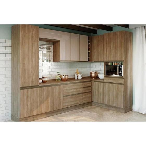 Imagem de Cozinha Completa Maxxi 11 Peças (3 Armários + 3 Balcões + 2 Paneleiros + 3 Complementos) C11P07 Nogal - Kappesberg