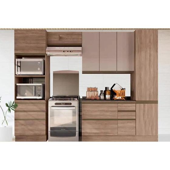 Imagem de Cozinha Completa Maxxi 6 Peças (2 Armários + 1 Balcão + 2 Paneleiros + 1 Complemento) CPT49 Nogal - Kappesberg
