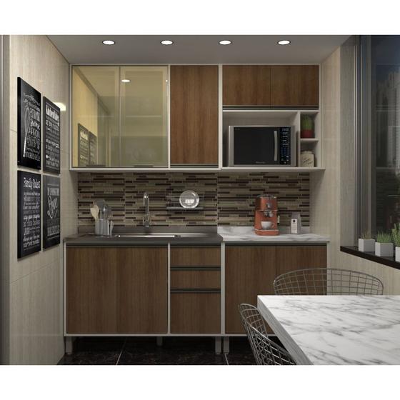 Imagem de Cozinha Completa Modulada 4 Peças com Vidro Reflecta e Nicho Microondas Linea Luciane Móveis