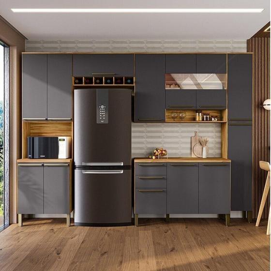 Imagem de Cozinha Completa Modulada com 5 Peças 13 Portas e 2 Gavetas com Vidro e Tampo Itália Espresso Móveis