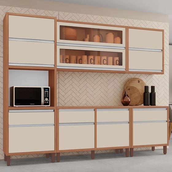 Cozinha Completa Modulada Maitê 100% MDF com 1 Balcão 10 Portas e 4 Gavetas Vidro Reflecta Tuboarte Menor preço em Cozinha Completa Modulada Maitê 100% MDF com 1 Balcão 10 Portas e 4 Gavetas Vidro Reflecta Tuboarte