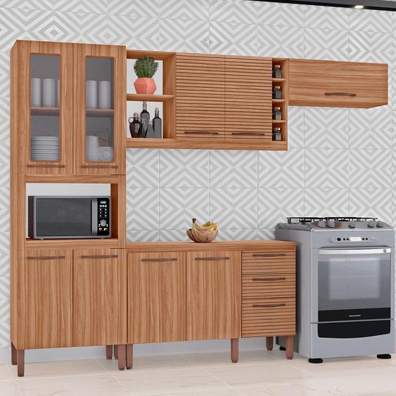 Imagem de Cozinha Completa Modulada Tuboarte Larissa 100% MDF com Balcão 9 Portas, 3 Gavetas e Adega