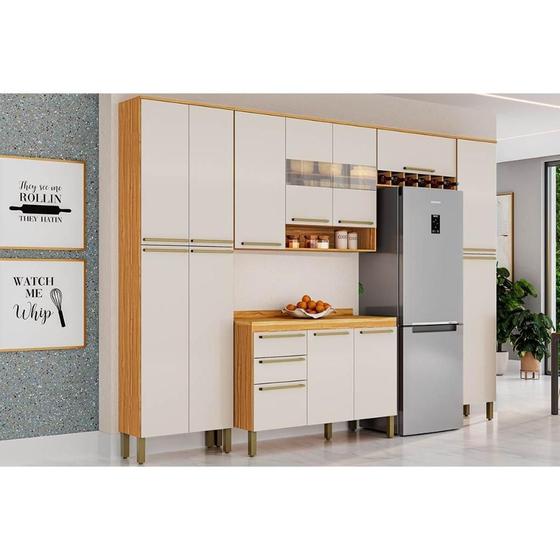 Cozinha Completa Nápoli Prime 5 Peças (2 Armários + 1 Balcão + 2 Paneleiros) C5P04 Amendoa/Off White - Ronipa Menor preço em Cozinha Completa Nápoli Prime 5 Peças (2 Armários + 1 Balcão + 2 Paneleiros) C5P04 Amendoa/Off White - Ronipa