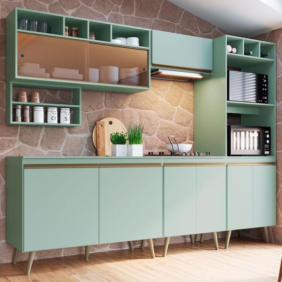 Imagem de Cozinha Completa One 9 Portas Com Vidro 6 Prateleiras Verde Bellagio - Gralar