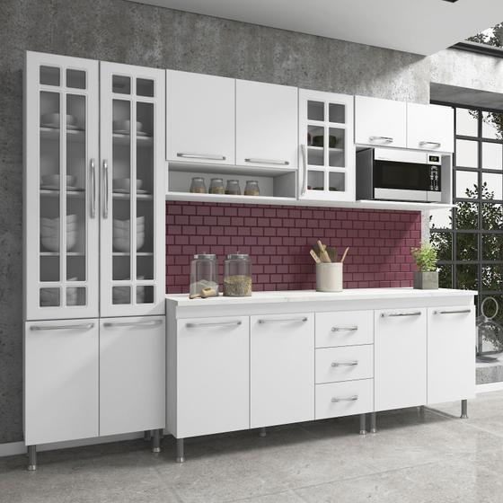 Cozinha completa predilleta clara modulada 5 peças 260 cm 13 portas 3 gavetas com tampo branco Menor preço em Cozinha completa predilleta clara modulada 5 peças 260 cm 13 portas 3 gavetas com tampo branco