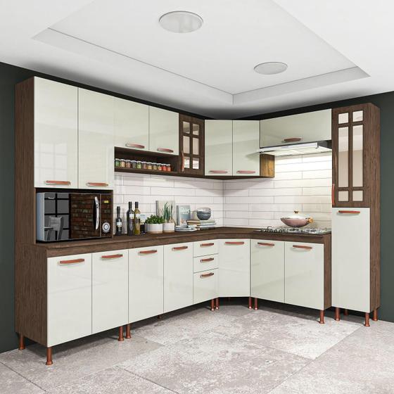 Cozinha completa predilleta sofia modulada 8 pecas 455 cm 18 portas 2 gavetas com tampo noce off Menor preço em Cozinha completa predilleta sofia modulada 8 pecas 455 cm 18 portas 2 gavetas com tampo noce off