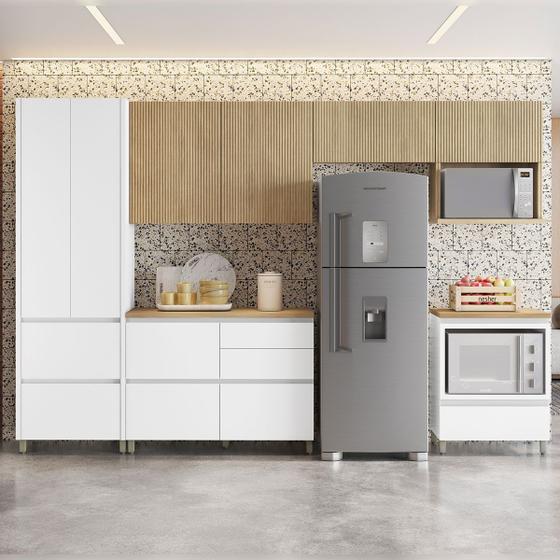 Imagem de Cozinha Completa Rainha 7 Portas 7 Gavetas Ripado 100% Mdf Branco/Nature - Nesher