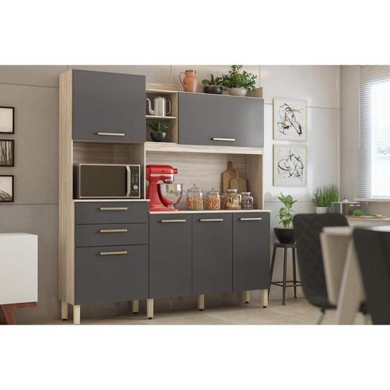 Imagem de Cozinha Completa Select c/ 6 Portas e 2 Gavetas 178x194 Avena/Grafito - Demóbile