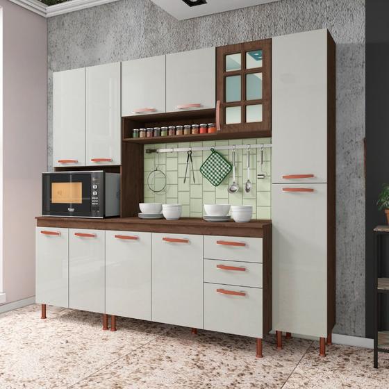 Cozinha Completa Sophie Berlim Modulada 4 Peças 225 Cm 12 Portas 2 Gavetas Com Tampo Noce Off Menor preço em Cozinha Completa Sophie Berlim Modulada 4 Peças 225 Cm 12 Portas 2 Gavetas Com Tampo Noce Off