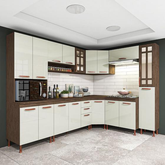 Cozinha Completa Sophie Berlim Modulada 8 Peças 451 Cm 18 Portas 2 Gavetas Com Tampo Noce Off Menor preço em Cozinha Completa Sophie Berlim Modulada 8 Peças 451 Cm 18 Portas 2 Gavetas Com Tampo Noce Off