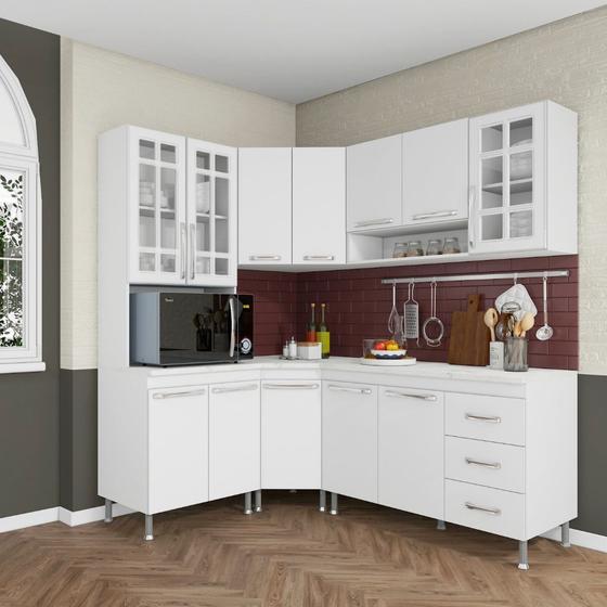 Cozinha Completa Sophie Viena Modulada 5 Peças 340 Cm 12 Portas 3 Gavetas Com Tampo Branco Menor preço em Cozinha Completa Sophie Viena Modulada 5 Peças 340 Cm 12 Portas 3 Gavetas Com Tampo Branco