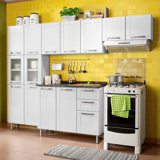 Imagem de Cozinha de Aço Compacta 4 Peças com 14 Portas e Balcão 3 Portas 2 Gavetas Multipla Bertolini Branco 
