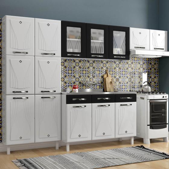 Cozinha De Aço Completa Star New 14 Portas 3 Gavetas Branco/preto - Telasul Menor preço em Cozinha De Aço Completa Star New 14 Portas 3 Gavetas Branco/preto - Telasul