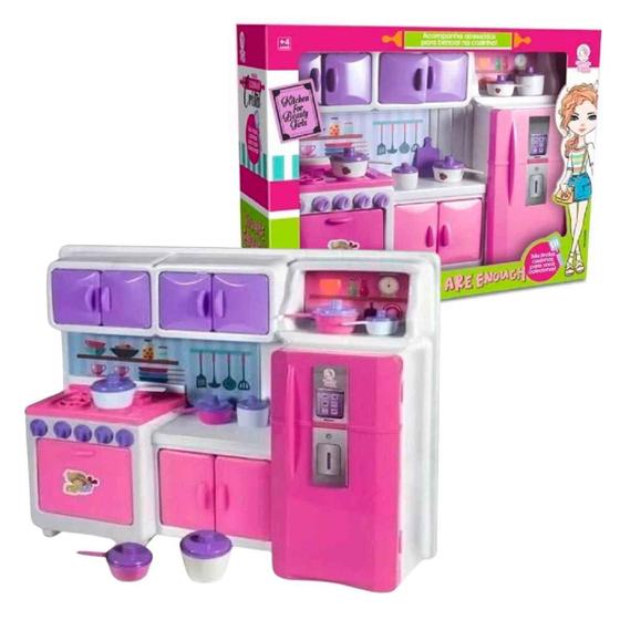 Imagem de Cozinha De Boneca Para Barbie Com Geladeira e Fogão Lua De Cristal Brinquedo Presente Meninas +3 Anos