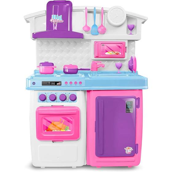 Imagem de Cozinha de Brinquedo Grande 79cm Fogão Geladeira Pia Rosa